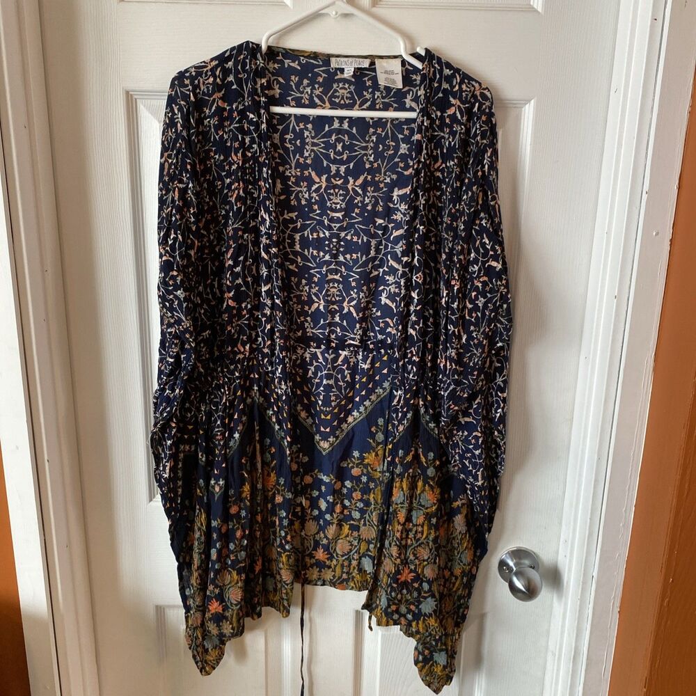 Patrons Of Peace Women’s M/L Beach Cover Up Floral Open Front Tie Lightweight